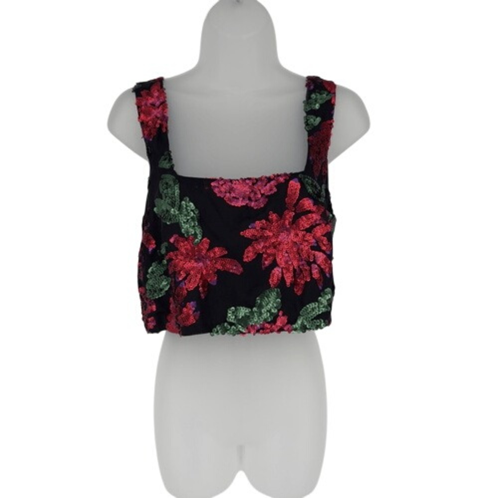 Show Me Your Mumu S Black Floral Sequin Tara Crop Top Festival Party USA Bling - Picture 2 of 8